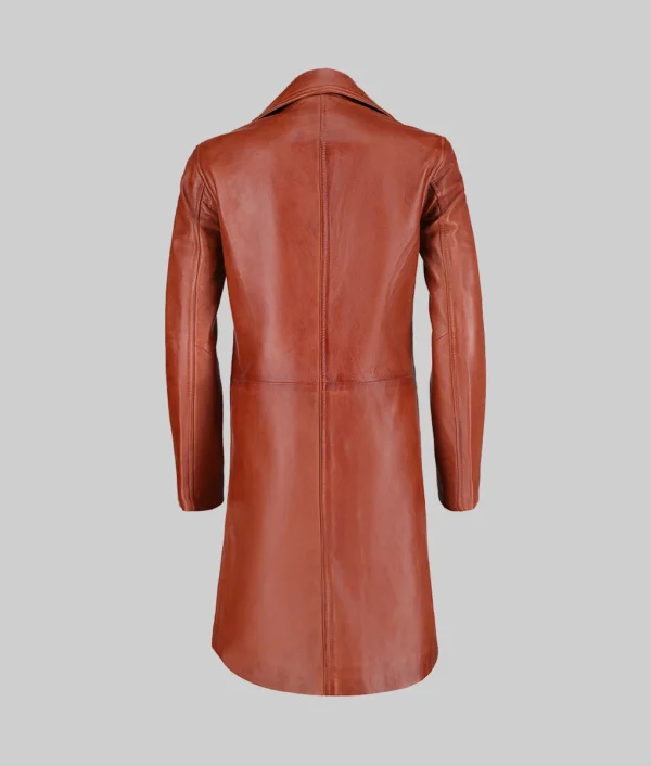 Womens Minimalist Brown Leather Trench Coat