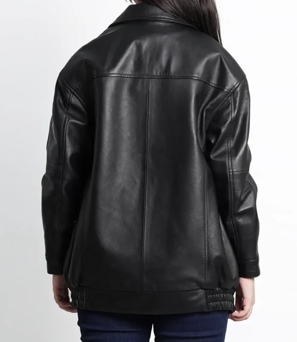 Black Womens Oversized Bomber Leather Jacket