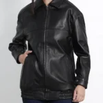 Black Womens Oversized Bomber Leather Jacket