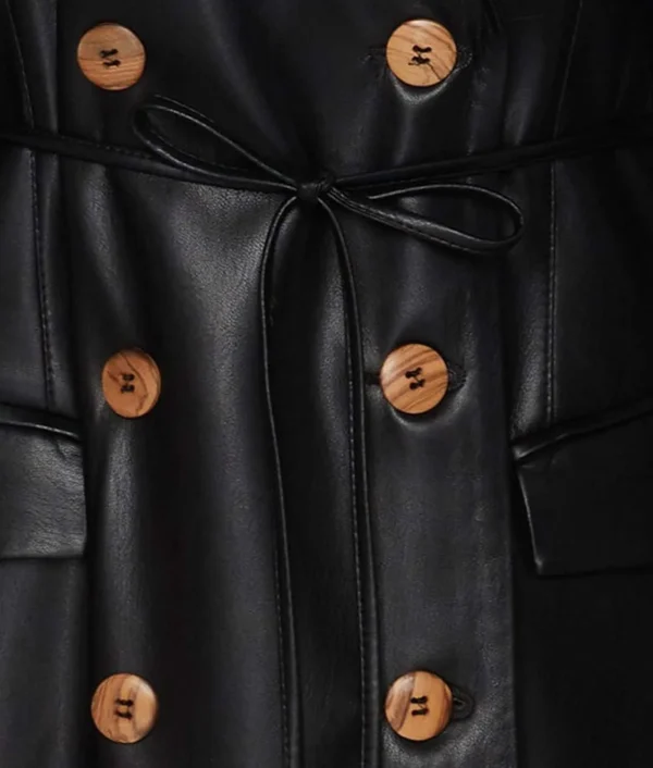Womens Black Leather Trench Coat