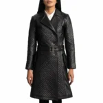 Womens Stylish Black Leather Quilted Trench Coat