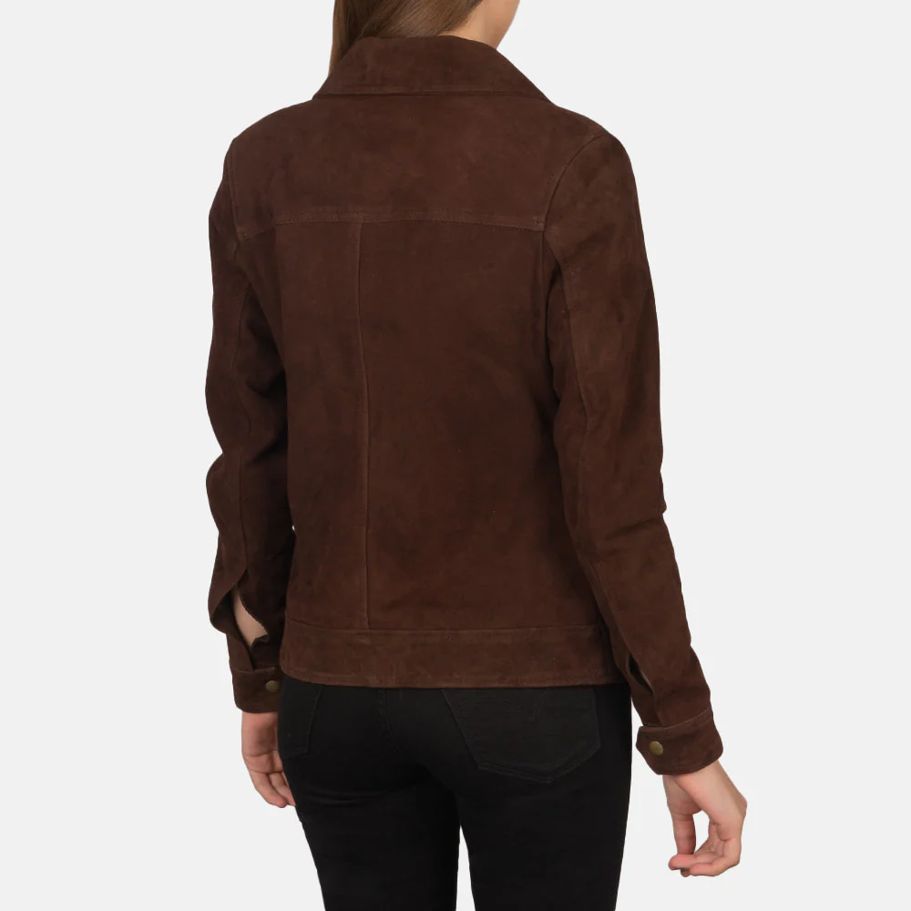 Women Dark Brown Suede Trucker Jacket