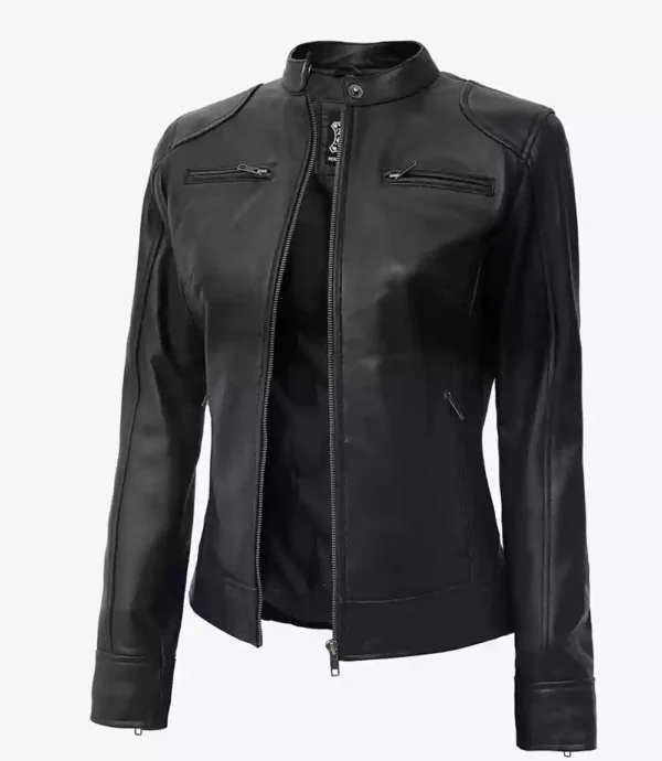 Womens Tall Black Leather Biker Jacket