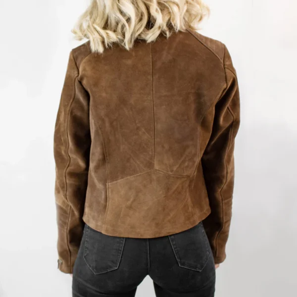 Ladies Suede Biker Jacket Tan