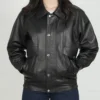 Womens Black Oversized Bomber Leather Jacket