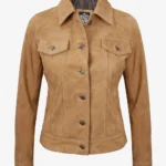 Women's Light Brown Suede Trucker Jacket