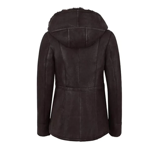 Womens Hooded Fur Shearling long Jacket