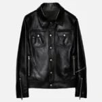 Womens Black Zipper Trucker Biker Jacket