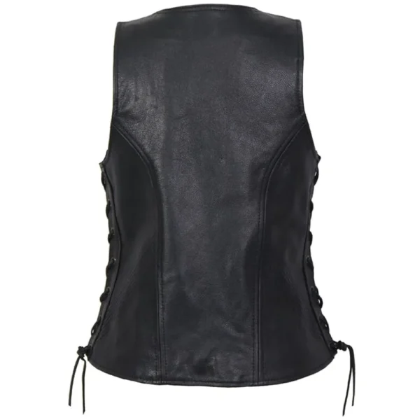 Women Black Side Lace Zip Leather Vest