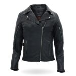 Ladies Leather Motorcycle Biker with Zippers Jacket 