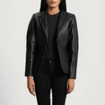 Womens Cora Quilted Leather Blazer – Bold Black Design