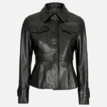 Black Leather Trucker Jacket for Women in Motorcycle Style