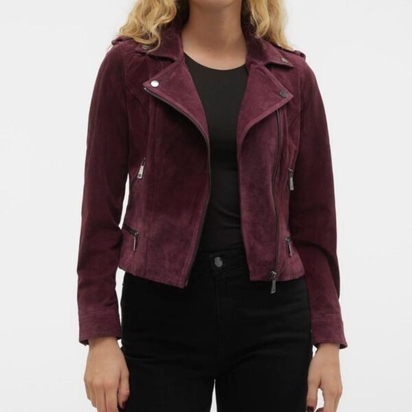 Maroon Suede Biker Leather Jacket