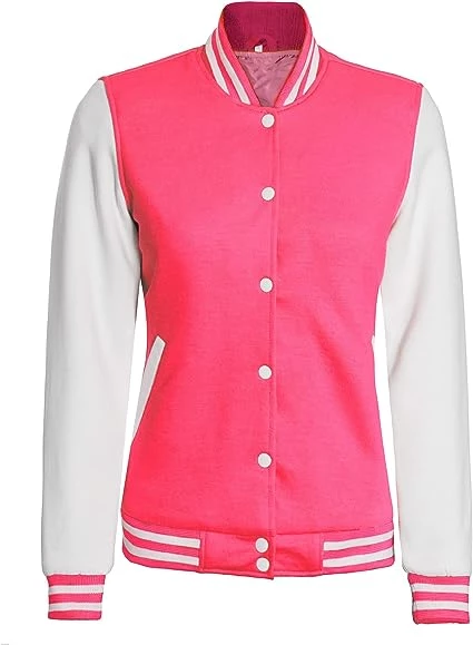 Womens Pink And White Varsity Baseball Jacket
