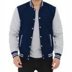 Grey And Blue Baseball Style Varsity Jacket