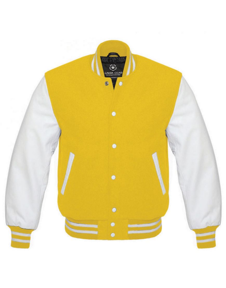 Yellow And White Varsity Jacket For Women