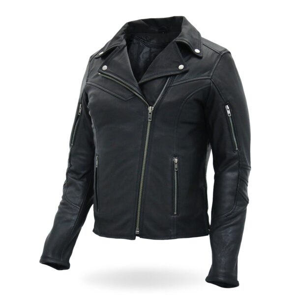 Zippered leather motorcycle jacket women
