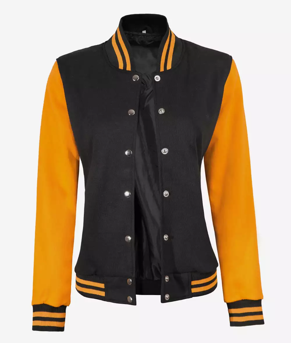 Womens Black and Yellow Letterman Jacket