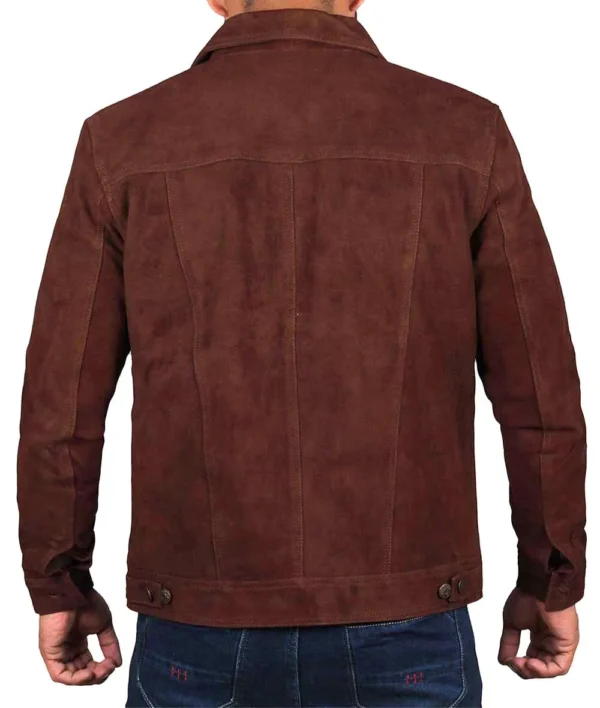 Classic Dark Brown Trucker Suede Jacket