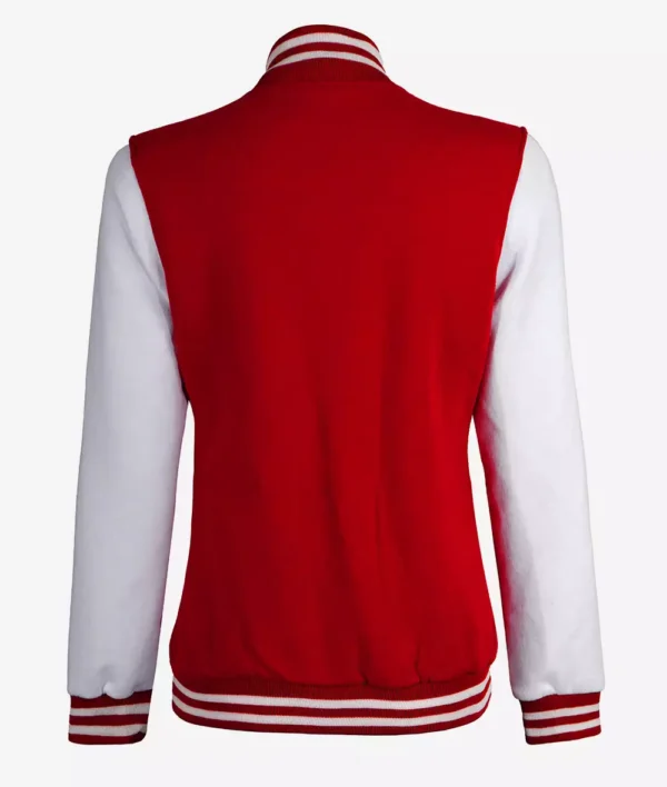 red and white college jacket