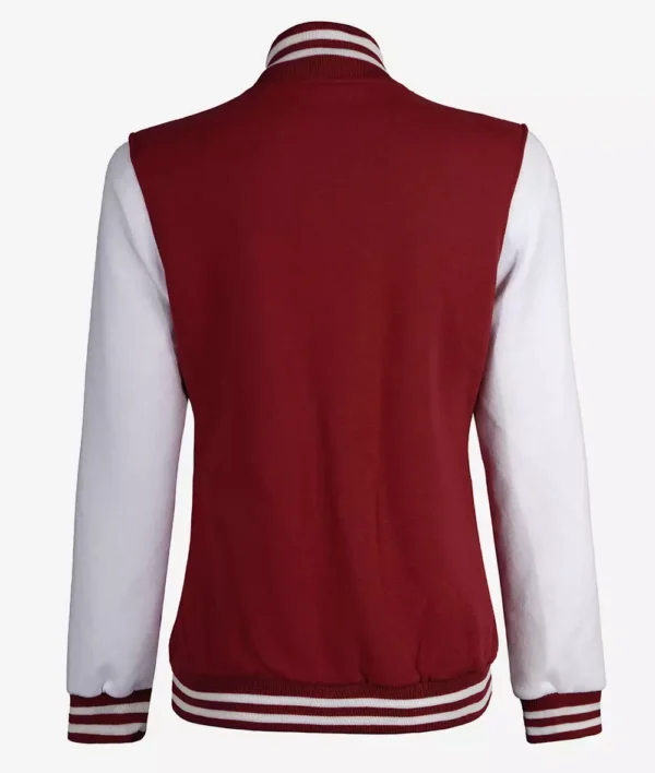 Womens Maroon Varsity Jacket with White Sleeves Baseball Style Jacket