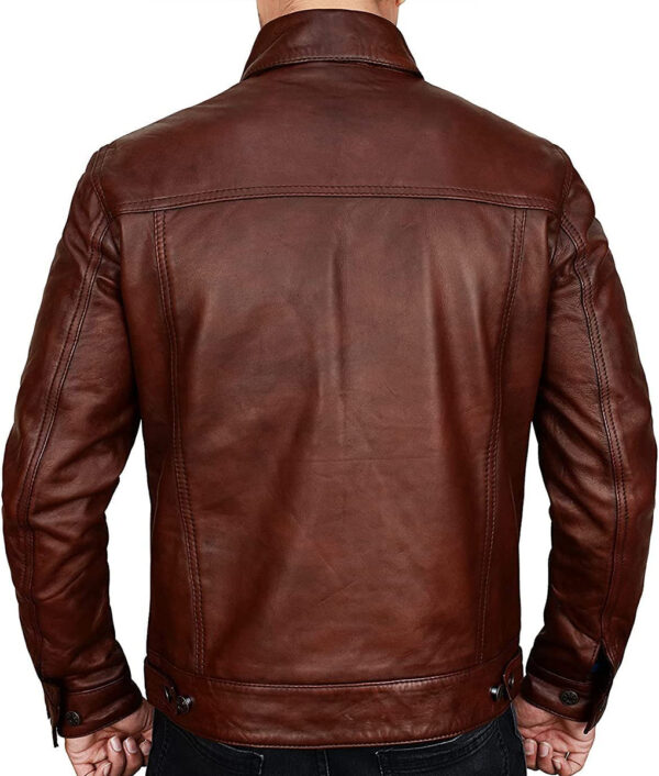 Owen Mens Brown Leather Trucker Jacket