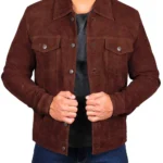 Men's Dark Brown Trucker Suede Jacket