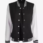 Women’s White and Black Varsity Jacket Baseball Style Bomber