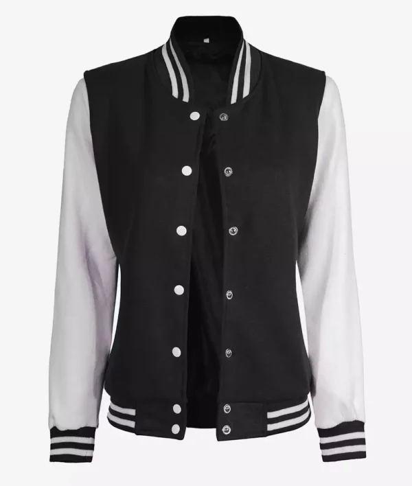 Women’s White and Black Varsity Jacket Baseball Style Bomber