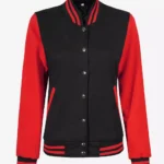 Women's Black and Red Varsity Jacket Baseball Letterman Style