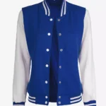 Womens White And Royal Blue Varsity Jacket Baseball Style