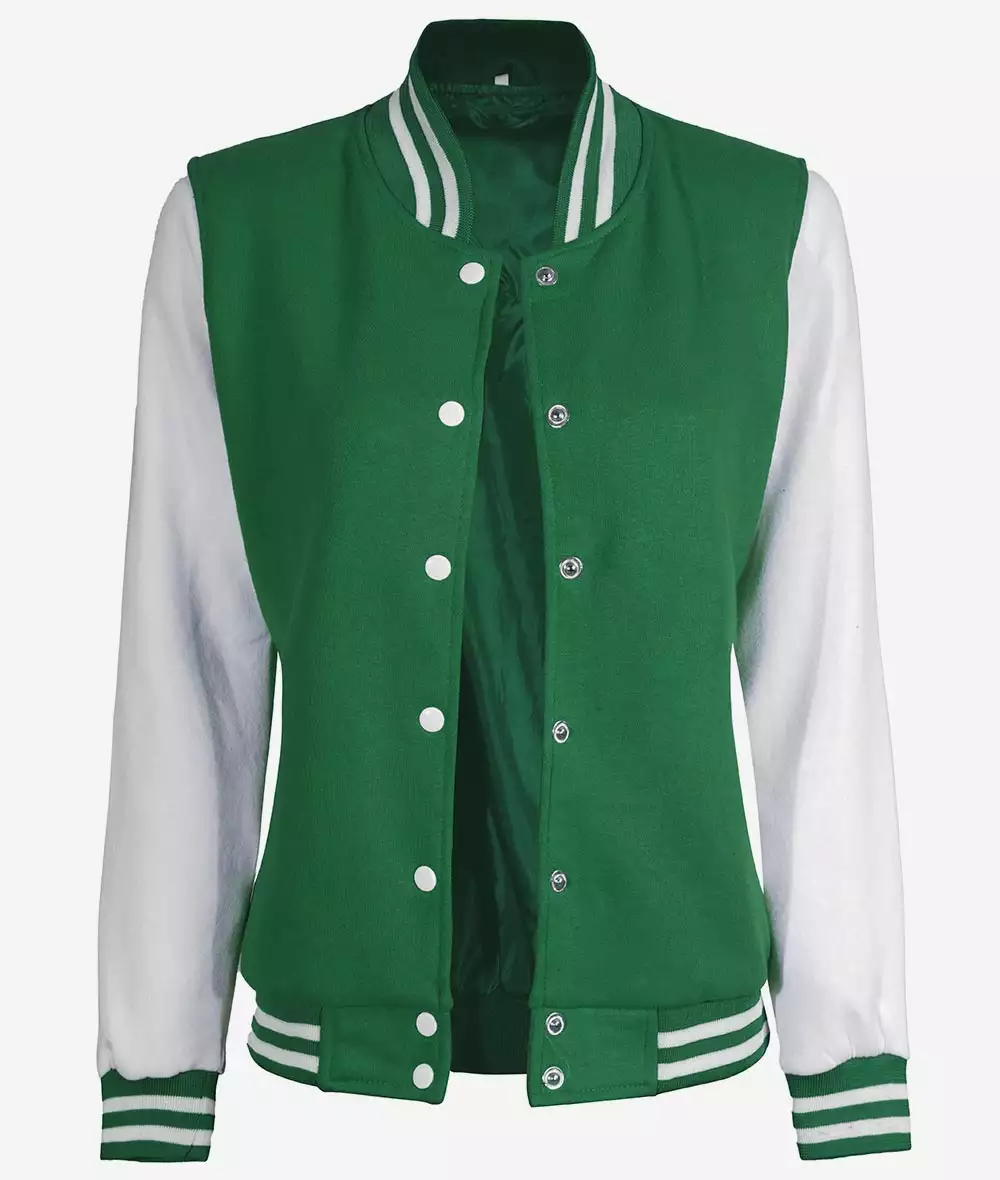 Women's Green and White Letterman Jacket