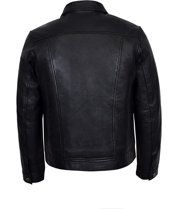 Travis Mens Black Modern Leather Trucker Jacket