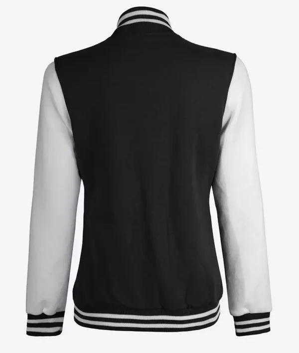 Women’s White and Black Varsity Jacket Baseball Style Bomber