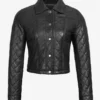 Women's Quilted Cropped Black Leather Jacket