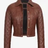 Women's Brown Quilted Cropped Leather Jacket
