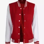 Women’s Red Letterman Jacket  White Sleeve College Varsity Bomber