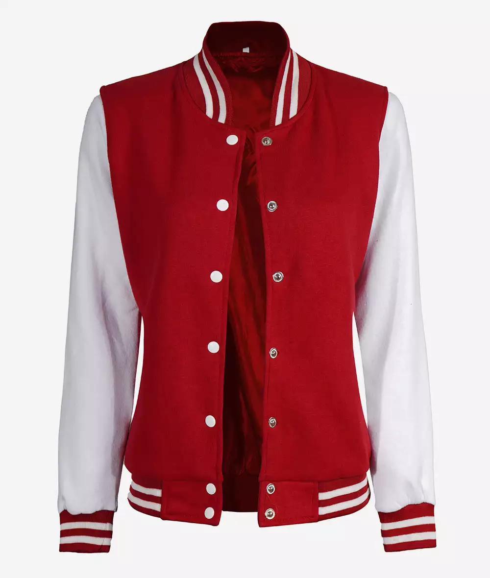 red and white college jacket
