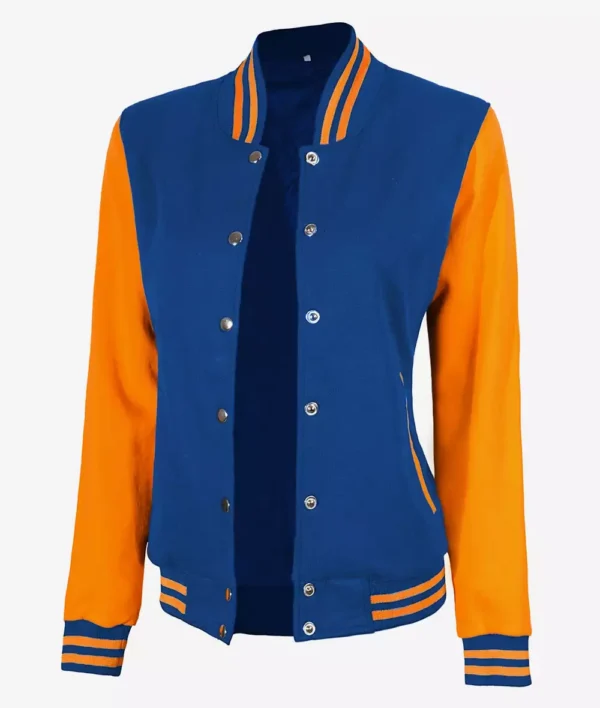 Women’s Yellow and Royal Blue Varsity Jacket Baseball Style Bomber