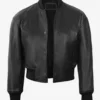 Women's Black Cropped Leather Bomber Jacket