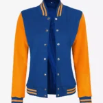 Women’s Yellow and Royal Blue Varsity Jacket Baseball Style Bomber