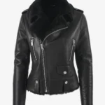 Luxe Arctic Womens Black Shearling Leather Jacket
