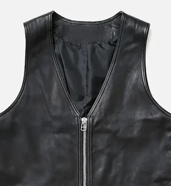 Asphalt Ace black leather vest men