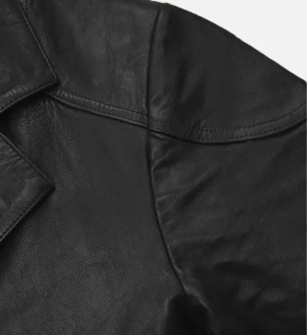 Asymmetrical black leather coat