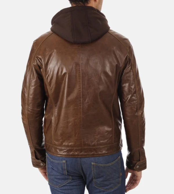 Authentic buffalo leather hood jacket mocca