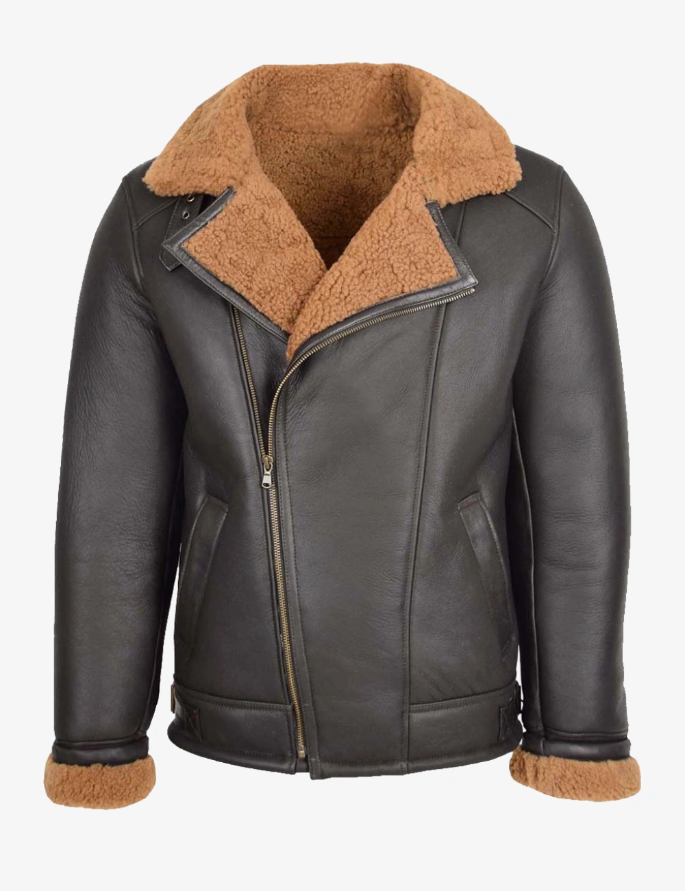 Timber Brown B-3 Shearling Leather Bomber Jacket