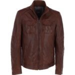 Mens Red Brown Biker Leather Jacket