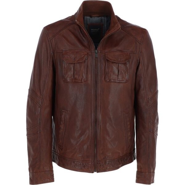 Mens Red Brown Biker Leather Jacket