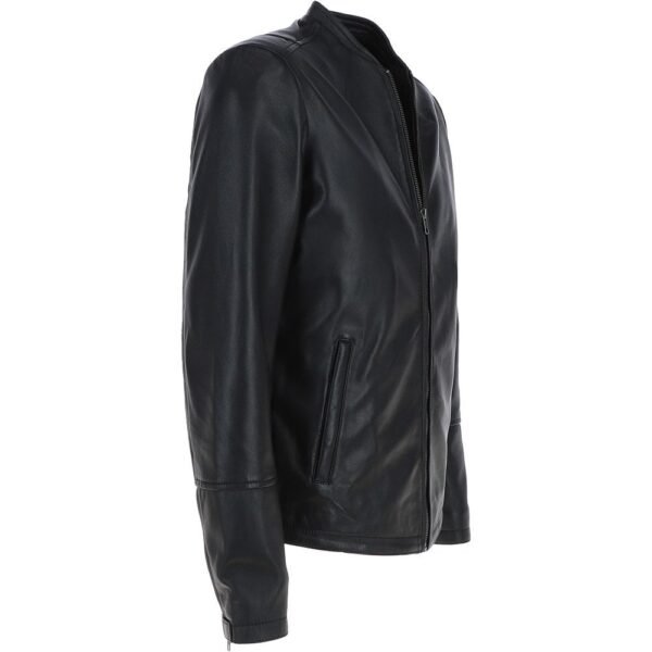 Black Motorcycle Jacket Mens Round Collar