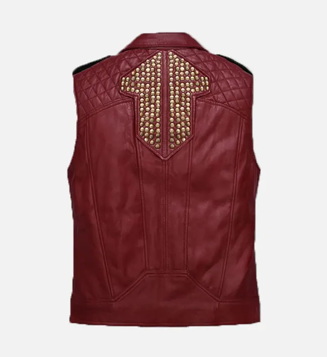 Bold Red and Black Leather Vest For Mens